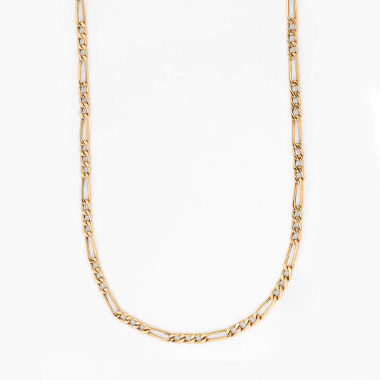 Cadena estilo Figaro de eslabones alternados de oro amarillo 18kt. Pieza equilibrada de alta resistencia y estética uniforme. Envío gratuito y pieza certificada