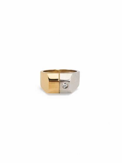 Comprar sello bicolor de oro blanco y amarillo de 18kt con diamante central en el lado del oro blanco. Sellos de hombre de oro al mejor precio