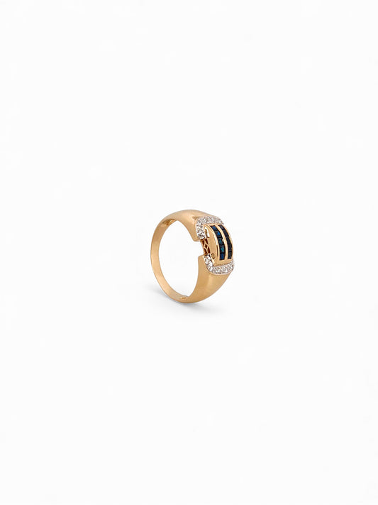 Comprar anillo realizado en oro blanco de 18kt con diamantes y zafiros. Joyas de segunda mano en Barcelona. Joyería Ian'Or. Envío gratis.
