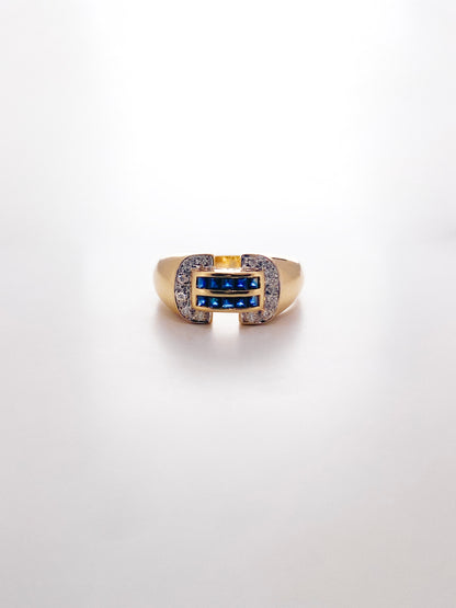 Comprar anillo realizado en oro blanco de 18kt con diamantes y zafiros. Joyas de segunda mano en Barcelona. Joyería Ian'Or. Envío gratis.