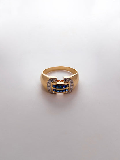 Comprar anillo realizado en oro blanco de 18kt con diamantes y zafiros. Joyas de segunda mano en Barcelona. Joyería Ian'Or. Envío gratis.