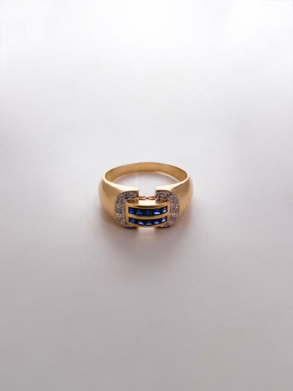 Comprar anillo realizado en oro blanco de 18kt con diamantes y zafiros. Joyas de segunda mano en Barcelona. Joyería Ian'Or. Envío gratis.