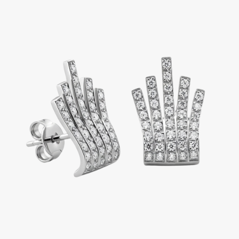 Comprar pendientes de oro blanco de 18kt y 5 tiras de 39 diamantes engastados lo largo de cada pendiente. Joyas para novias. Joyas segunda mano. Restauración de joyas. Envío gratis.