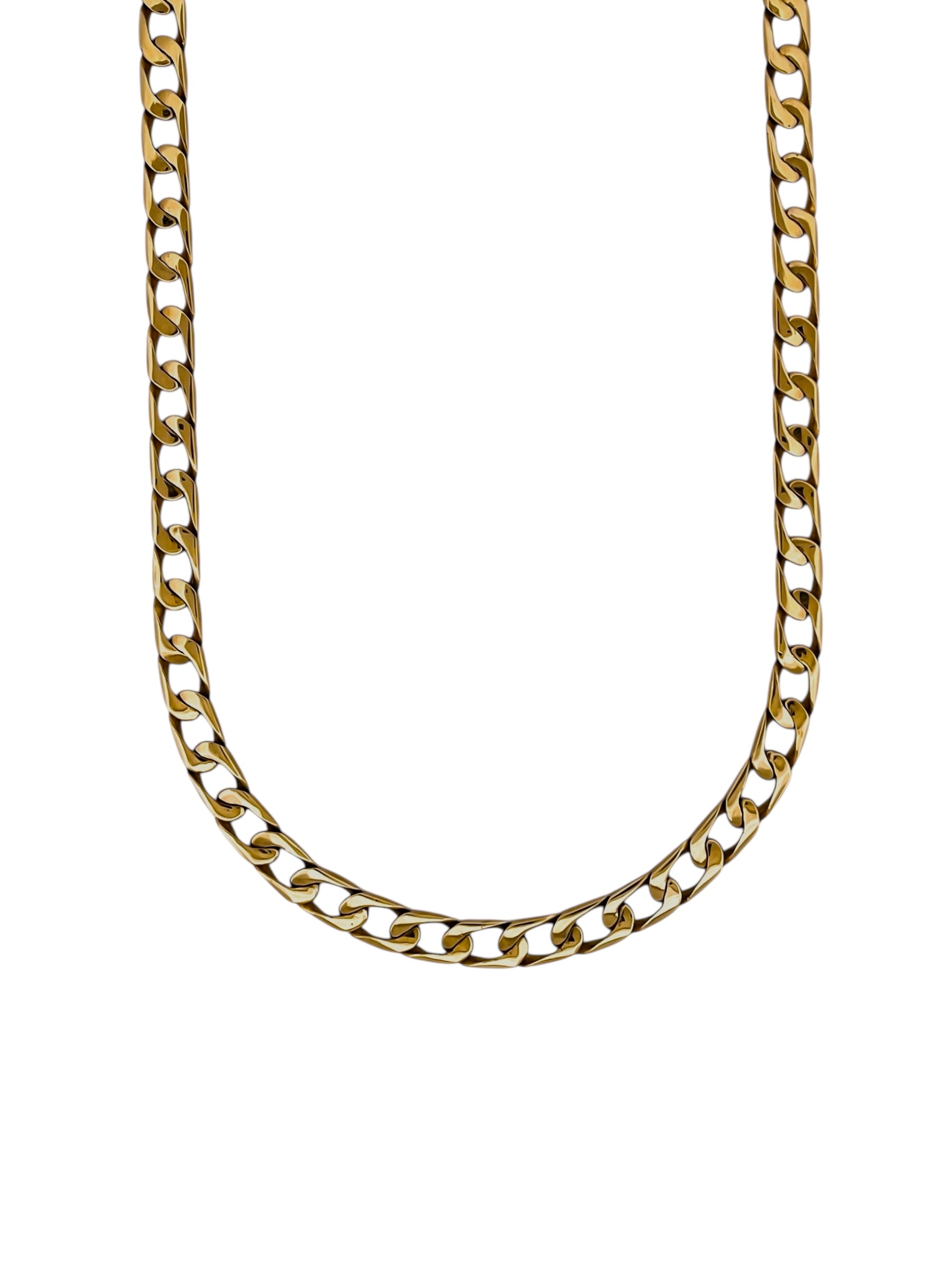 Comprar collar con cadena barbada con eslabón plano realizado en oro amarillo de 18kt con cierre tipo cajón con brazo de seguridad. Cadenas de oro de 18kt al mejor precio en barcelona.