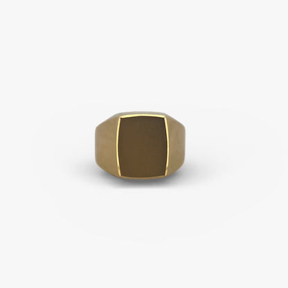 Comprar anillo tipo sello de oro amarillo de 18kt con frontal mate. Joyas de segunda mano y restauradas. Sellos de hombre  de oro 18kt baratos.