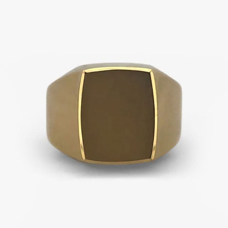 Comprar anillo tipo sello de oro amarillo de 18kt con frontal mate. Joyas de segunda mano y restauradas. Sellos de hombre  de oro 18kt baratos.