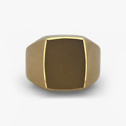 Comprar anillo tipo sello de oro amarillo de 18kt con frontal mate. Joyas de segunda mano y restauradas. Sellos de hombre  de oro 18kt baratos.