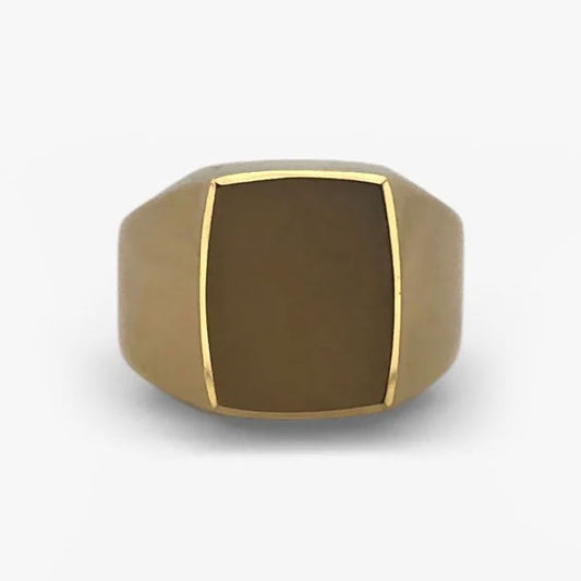Comprar anillo tipo sello de oro amarillo de 18kt con frontal mate. Joyas de segunda mano y restauradas. Sellos de hombre  de oro 18kt baratos.