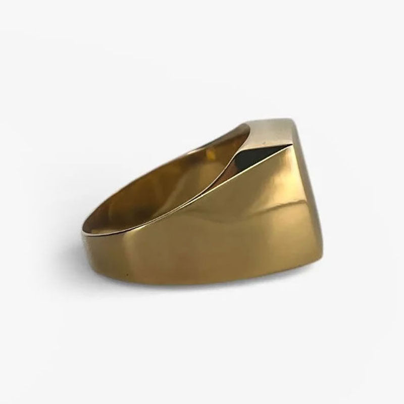 Comprar anillo tipo sello de oro amarillo de 18kt con frontal mate. Joyas de segunda mano y restauradas. Sellos de hombre  de oro 18kt baratos.