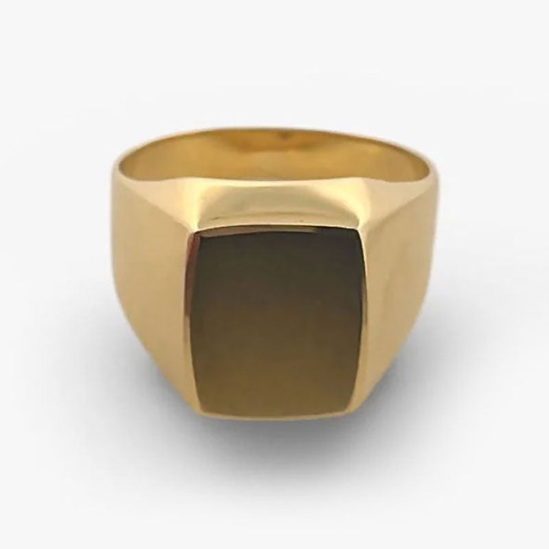 Comprar anillo tipo sello de oro amarillo de 18kt con frontal mate. Joyas de segunda mano y restauradas. Sellos de hombre  de oro 18kt baratos.