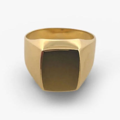 Comprar anillo tipo sello de oro amarillo de 18kt con frontal mate. Joyas de segunda mano y restauradas. Sellos de hombre  de oro 18kt baratos.