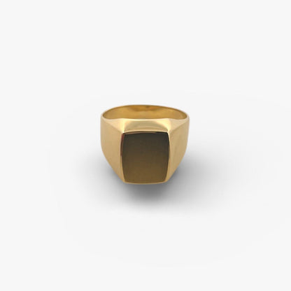 Comprar anillo tipo sello de oro amarillo de 18kt con frontal mate. Joyas de segunda mano y restauradas. Sellos de hombre  de oro 18kt baratos.