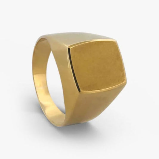 Comprar anillo tipo sello de oro amarillo de 18kt con frontal mate. Joyas de segunda mano y restauradas. Sellos de hombre  de oro 18kt baratos.