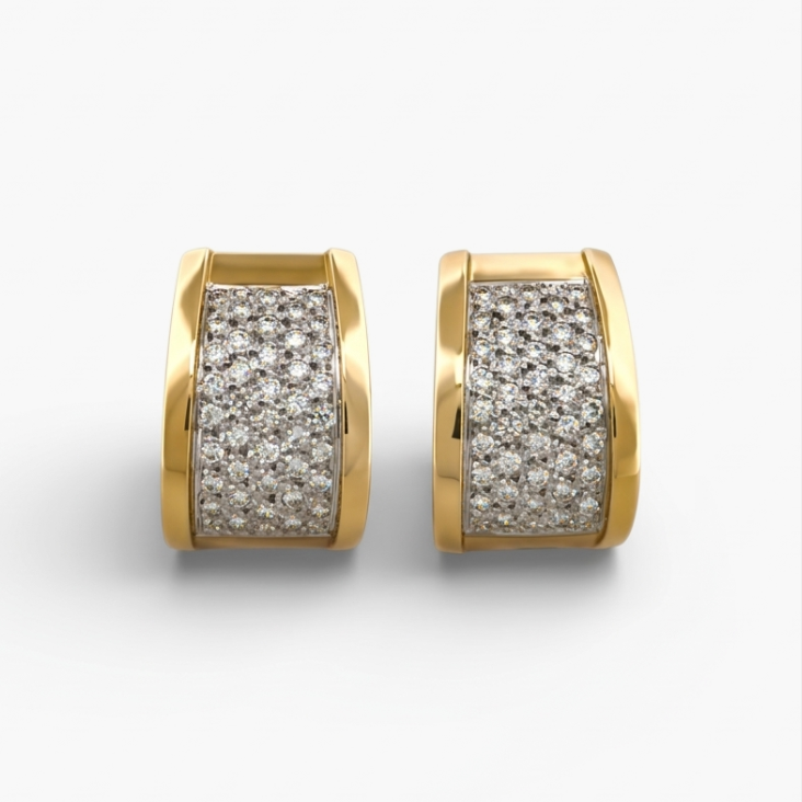 Comprar pendientes de oro amarillo de 18kt con pavé de diamantes talla brillante en cada pendiente. Cierre tipo omega. Joyas segunda mano. Envío gratis.