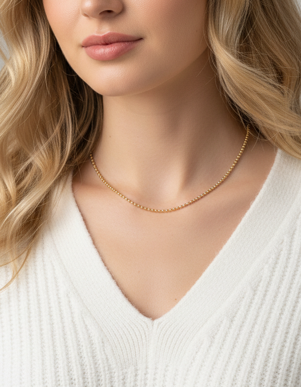 Comprar collar con cadena de bolitas en oro amarillo de 18kt y cierre tipo mosquetón. Joya unisex. Envío GRATIS. Joyería Ian'Or.