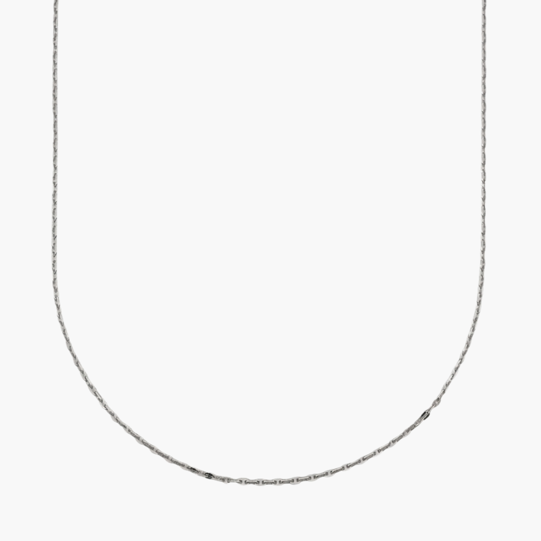 Comprar collar con cadena de grano cafe en oro blanco de 18kt y cierre tipo mosqueton. Joya unisex. Envío GRATIS. Joyería Ian'Or.