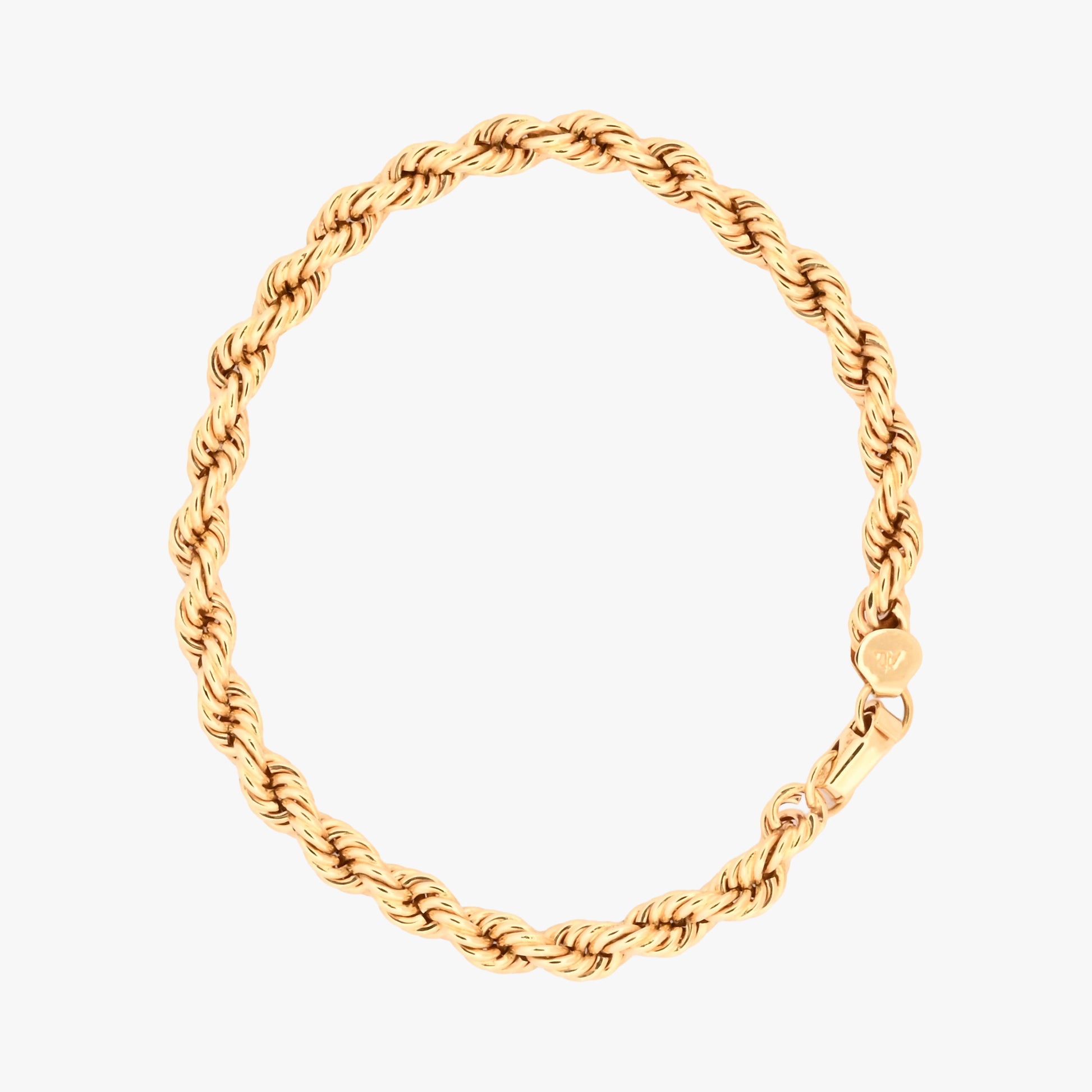 Comprar Pulsera de cordón de oro amarillo de 18kt de 19,5 cm de largo caracterizada por su diseño trenzado en espiral y un cierre de mosquetón. Pulseras de oro 18kt al mejor precio en Barcelona.