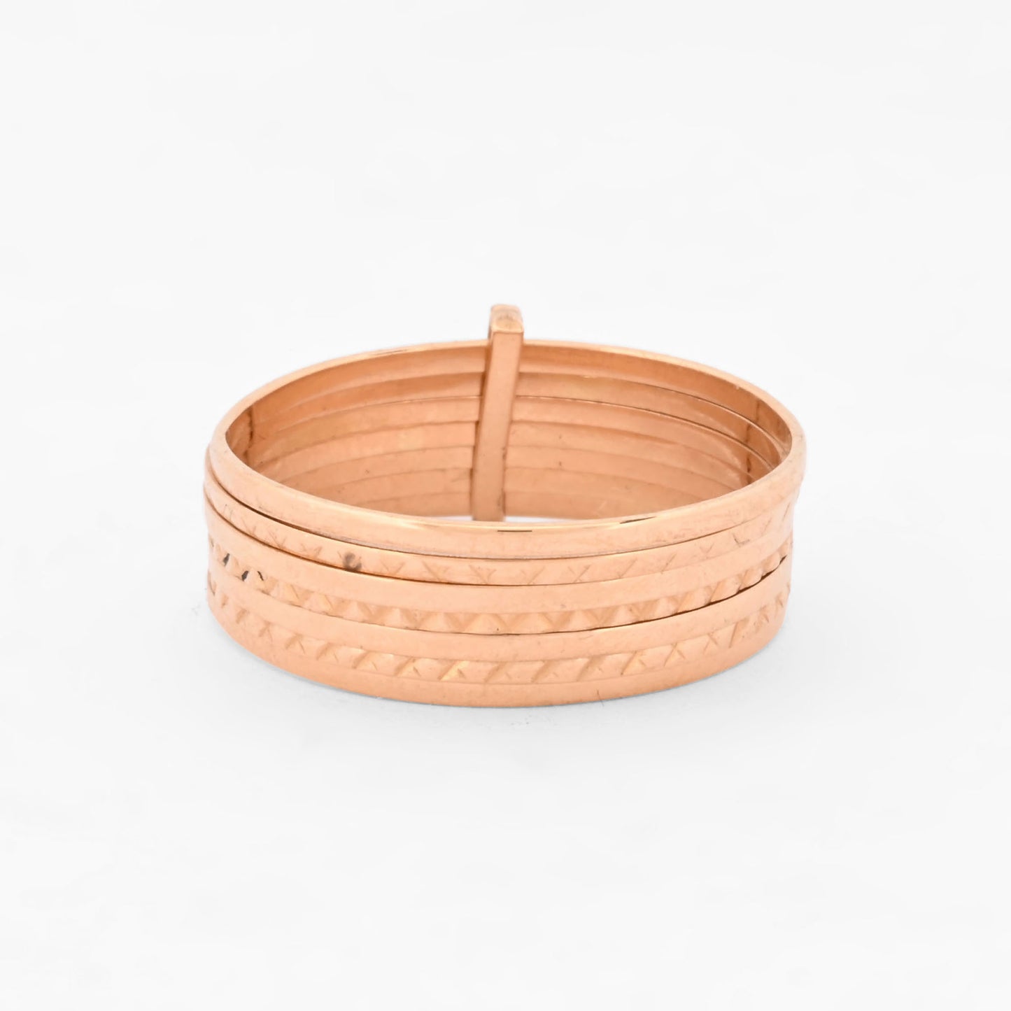 Anillo semanario de siete bandas móviles, combinando alianzas lisas y facetadas de oro amarillo 18kt. Pieza certificada y envío gratuito 