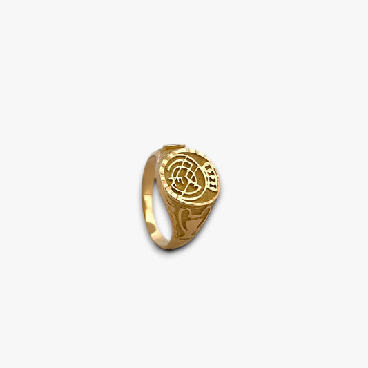 Comprar anillo tipo sello de oro amarillo de 18kt escudo del real madrid . Joyas de segunda mano y restauradas. Sellos de hombre  de oro 18kt baratos futbol 9.