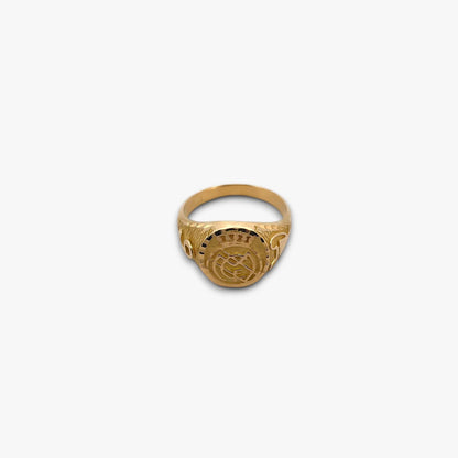 Comprar anillo tipo sello de oro amarillo de 18kt escudo del real madrid . Joyas de segunda mano y restauradas. Sellos de hombre  de oro 18kt baratos futbol 9.