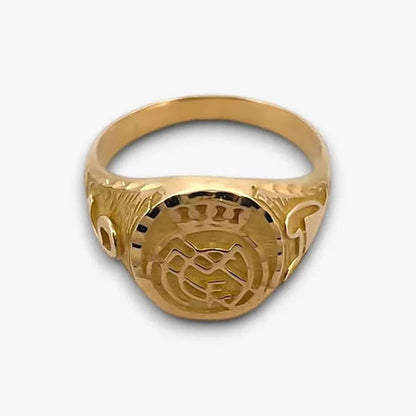 Comprar anillo tipo sello de oro amarillo de 18kt escudo del real madrid . Joyas de segunda mano y restauradas. Sellos de hombre  de oro 18kt baratos futbol 9.