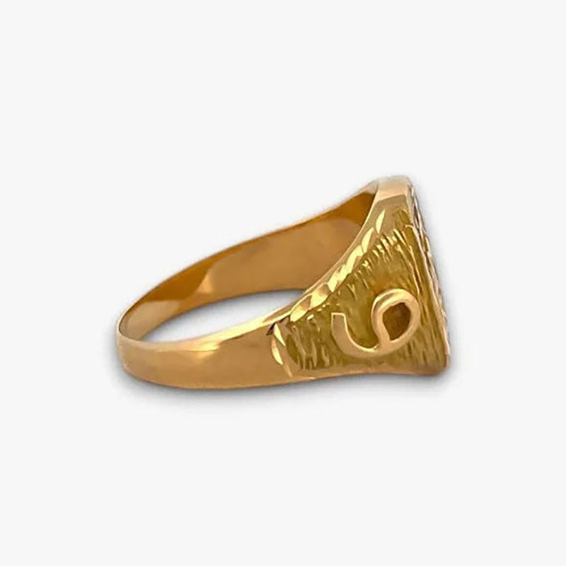 Comprar anillo tipo sello de oro amarillo de 18kt escudo del real madrid . Joyas de segunda mano y restauradas. Sellos de hombre  de oro 18kt baratos futbol 9.