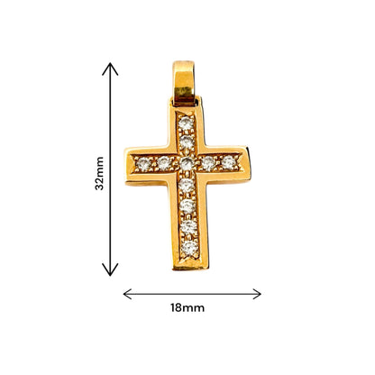 Comprar colgante en oro blanco de 18kt en forma de cruz con un total de 26 diamantes talla brillante. Esta cruz es móvil dándole movimiento al colgante. Ian'Or.

