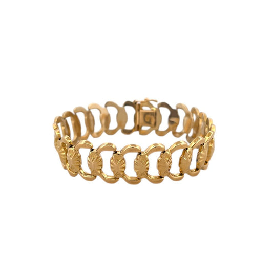 Comprar pulsera antigua de eslabones realizada en oro amarillo de 18kt. Mide 19,5cm de largo y cierre de cajón con brazo de seguridad. Pulseras de oro baratas Barcelona.