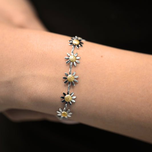 Pulsera oro blanco y oro amarillo 18kt flores - 19799P