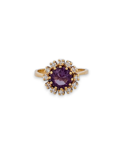 20043GV - Sortija oro amarillo 18kt con rosetón diamantes y amatista