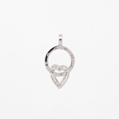 Colgante de aro calado con el nombre grabado de la firma Antonelli de oro blanco de 18kt con un motivo entrelazado de corazón. Pieza certificada y envio gratis