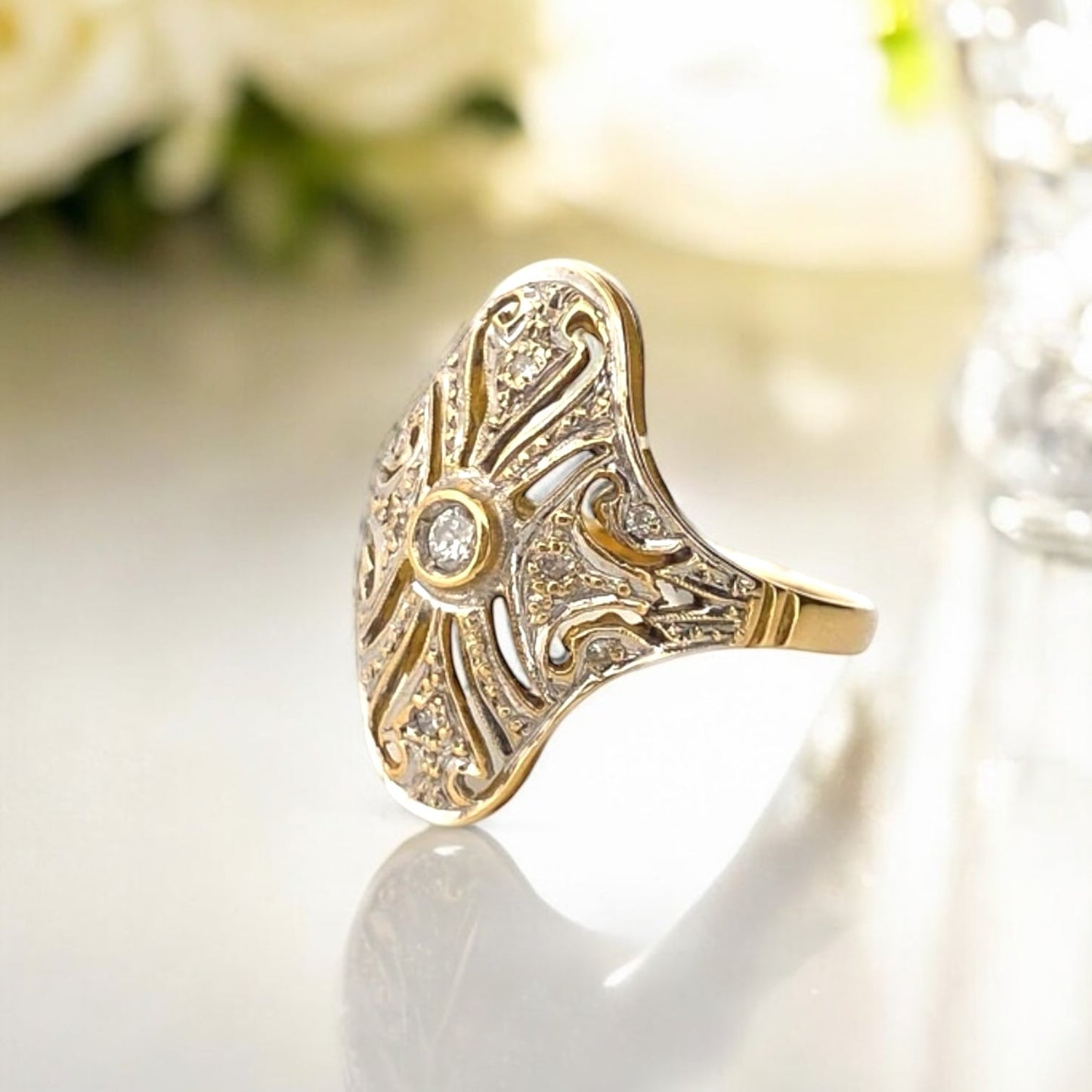 20067C - Sortija vintage  art decó oro amarillo 18kt diamantes y platino