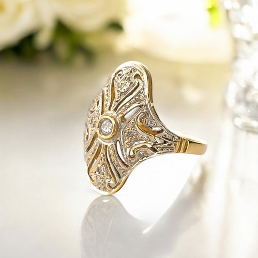 20067C - Sortija vintage  art decó oro amarillo 18kt diamantes y platino