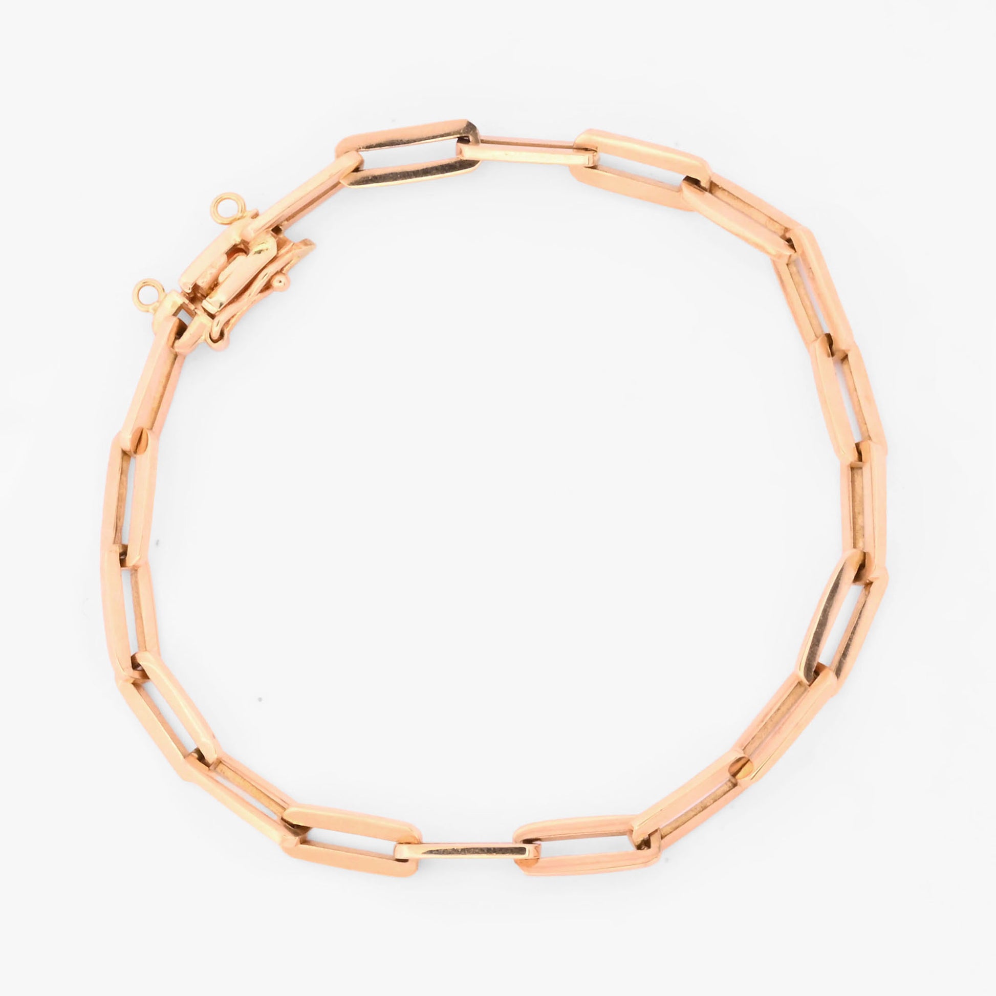 Pulsera cadena de eslabones de calabrote alargado oro amarillo de 18Kt y cierre tipo mosquetón. Pulseras de oro baratas en Barcelona.