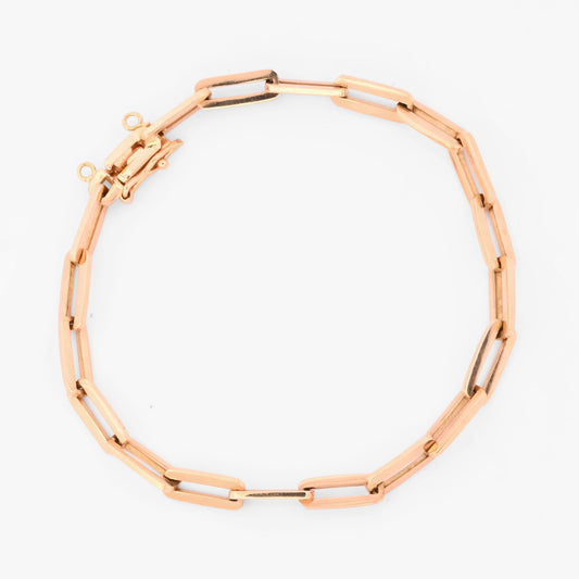 Pulsera cadena de eslabones de calabrote alargado oro amarillo de 18Kt y cierre tipo mosquetón. Pulseras de oro baratas en Barcelona.