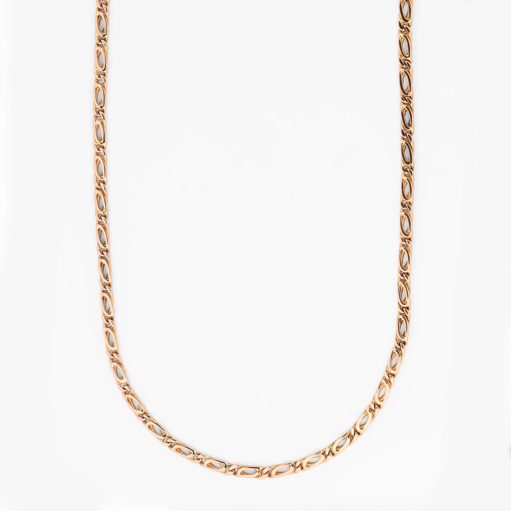 Collar de cadena tipo marina de oro amarillo 18kt con eslabones planos. Pieza certificada, envío gratuito. Joyas de lujo restauradas a precios baratos.