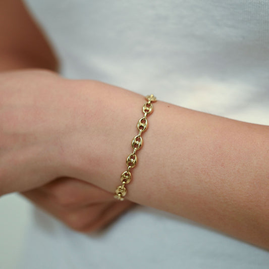 Pulsera de cadena estilo calabrote de oro amarillo de 18kt con eslabones ovalados. Joyas restauradas de lujo. Envío gratuito de pieza certificada
