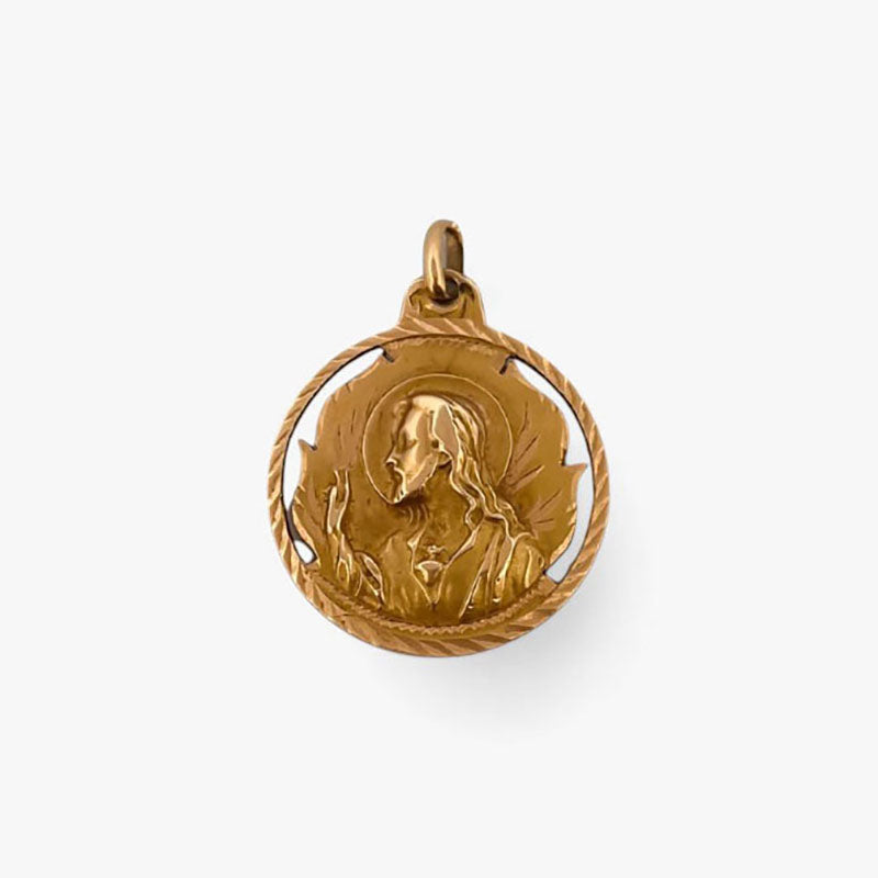 Comprar colgante medalla tipo escapulario realizado en oro amarillo de 18kt con grabado de la Virgen del Carmen y el corazón de Jesús.Joyas de oro al mejor precio