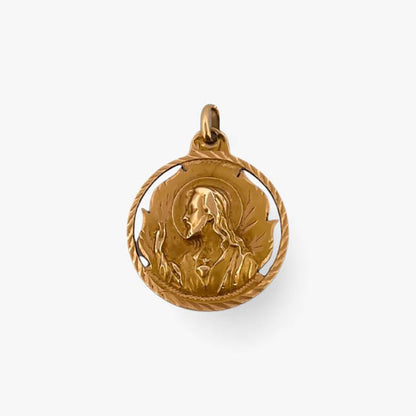 Comprar colgante medalla tipo escapulario realizado en oro amarillo de 18kt con grabado de la Virgen del Carmen y el corazón de Jesús.Joyas de oro al mejor precio