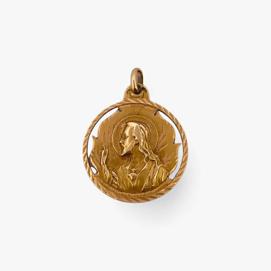 Comprar colgante medalla tipo escapulario realizado en oro amarillo de 18kt con grabado de la Virgen del Carmen y el corazón de Jesús.Joyas de oro al mejor precio