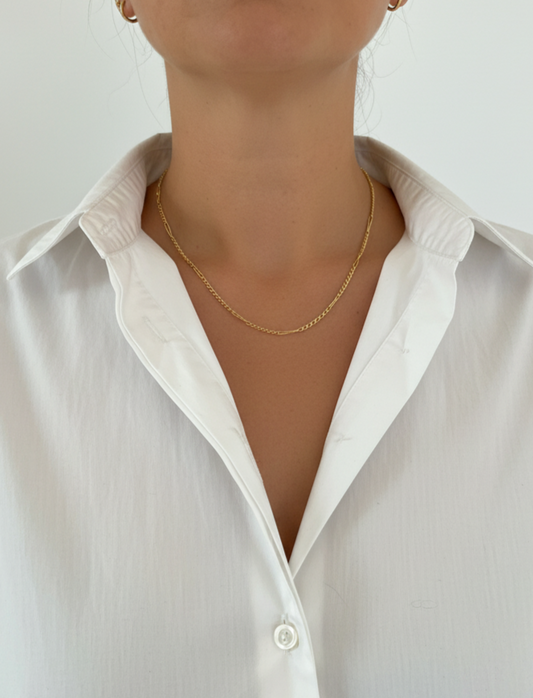 Comprar collar con cadena alterna barbada en oro amarillo de 18kt y cierre tipo gancho. Joyas acondicionadas. Joya unisex. Envío GRATIS. Joyería Ian'Or.

