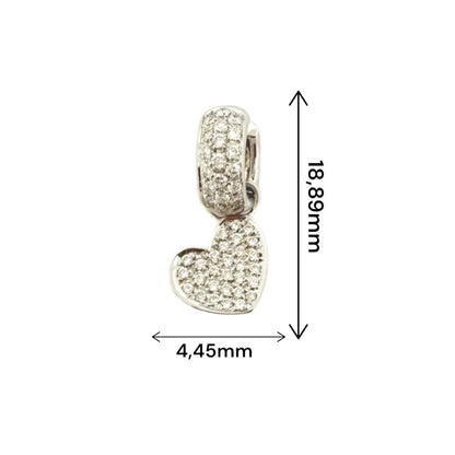 Comprar pendientes de oro blanco de 18kt con colgante en forma de corazón con pavé de diamantes talla brillante. Joyas segunda mano. Joyas restauradas. 