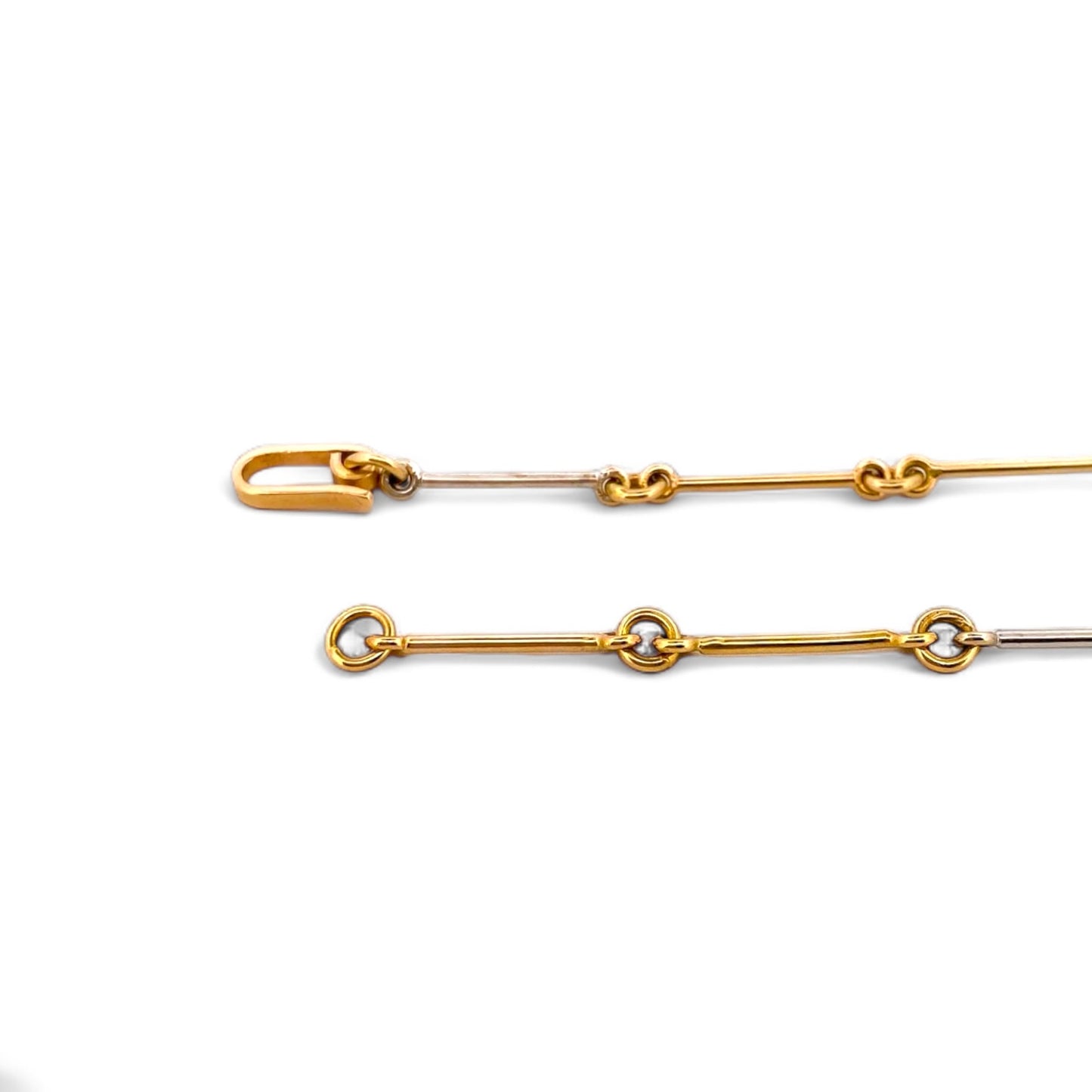 Comprar collar bicolor semirrígido realizado en oro blanco y amarillo de 18kt de 41,2cm de largo con diamantes talla brillante y cierre tipo gancho. Ian'Or.