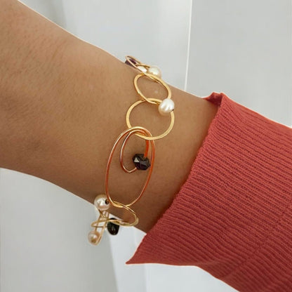 Comprar pulsera oro amarillo de 18kt con cadena y 11 piedras intercaladas. Compra de joyas al mejor precio en Barcelona. Joyas de segunda mano. Joyería Ian'Or.