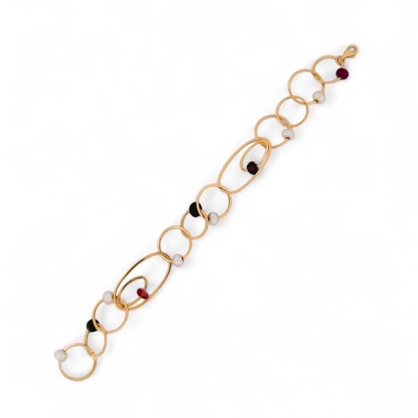 Comprar pulsera oro amarillo de 18kt con cadena y 11 piedras intercaladas. Compra de joyas al mejor precio en Barcelona. Joyas de segunda mano. Joyería Ian'Or.