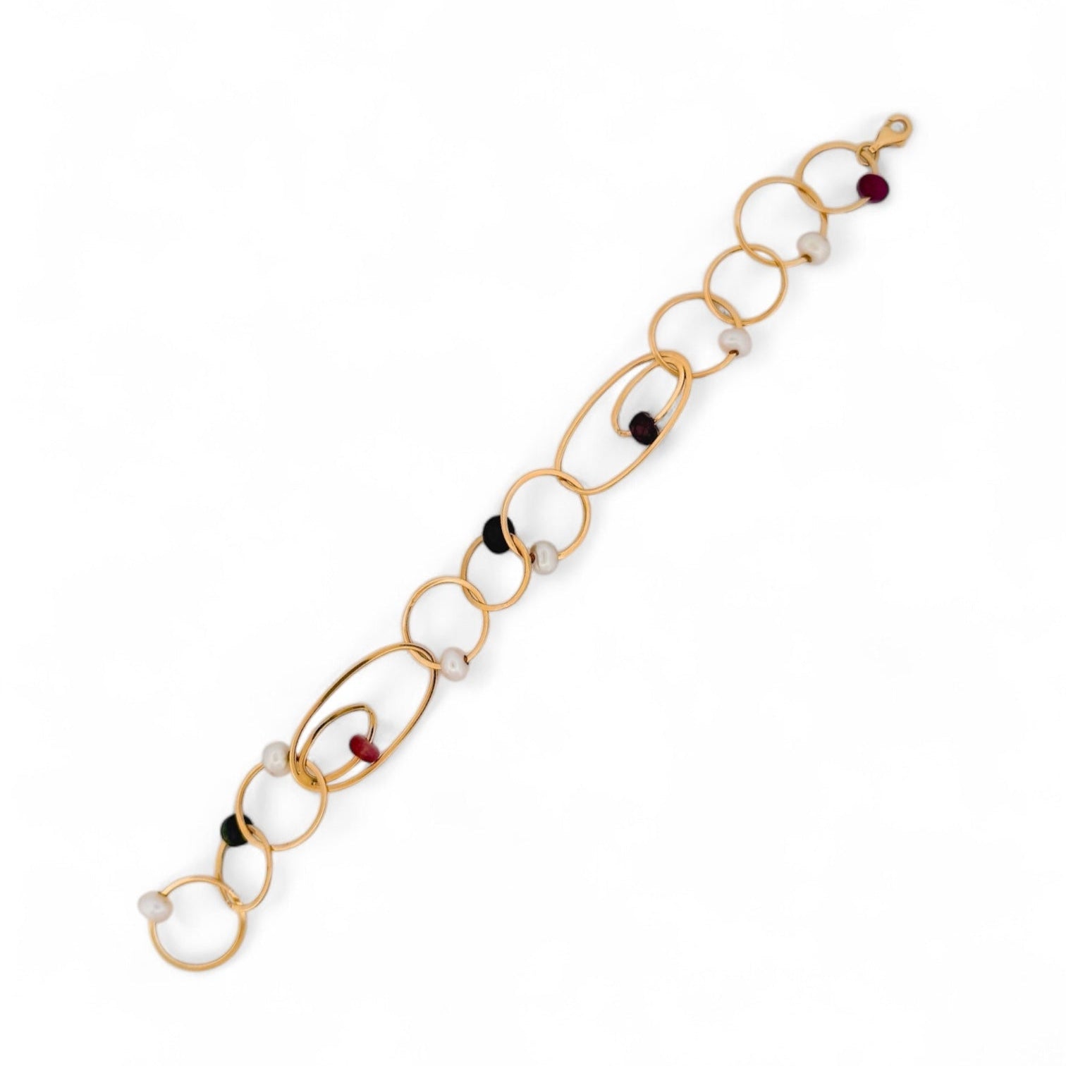 Comprar pulsera oro amarillo de 18kt con cadena y 11 piedras intercaladas. Compra de joyas al mejor precio en Barcelona. Joyas de segunda mano. Joyería Ian'Or.