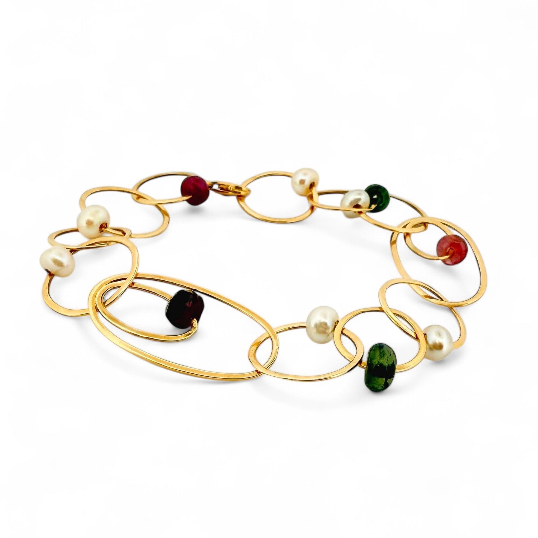 Comprar pulsera oro amarillo de 18kt con cadena y 11 piedras intercaladas. Compra de joyas al mejor precio en Barcelona. Joyas de segunda mano. Joyería Ian'Or.