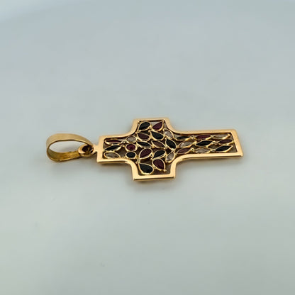 Comprar colgante en forma de cruz de oro amarillo de 18kt con 28 piedras. Joyería Ian'Or. Envío GRATIS. Joyas acondicionadas. Segunda vida joyas. Ian'Or.