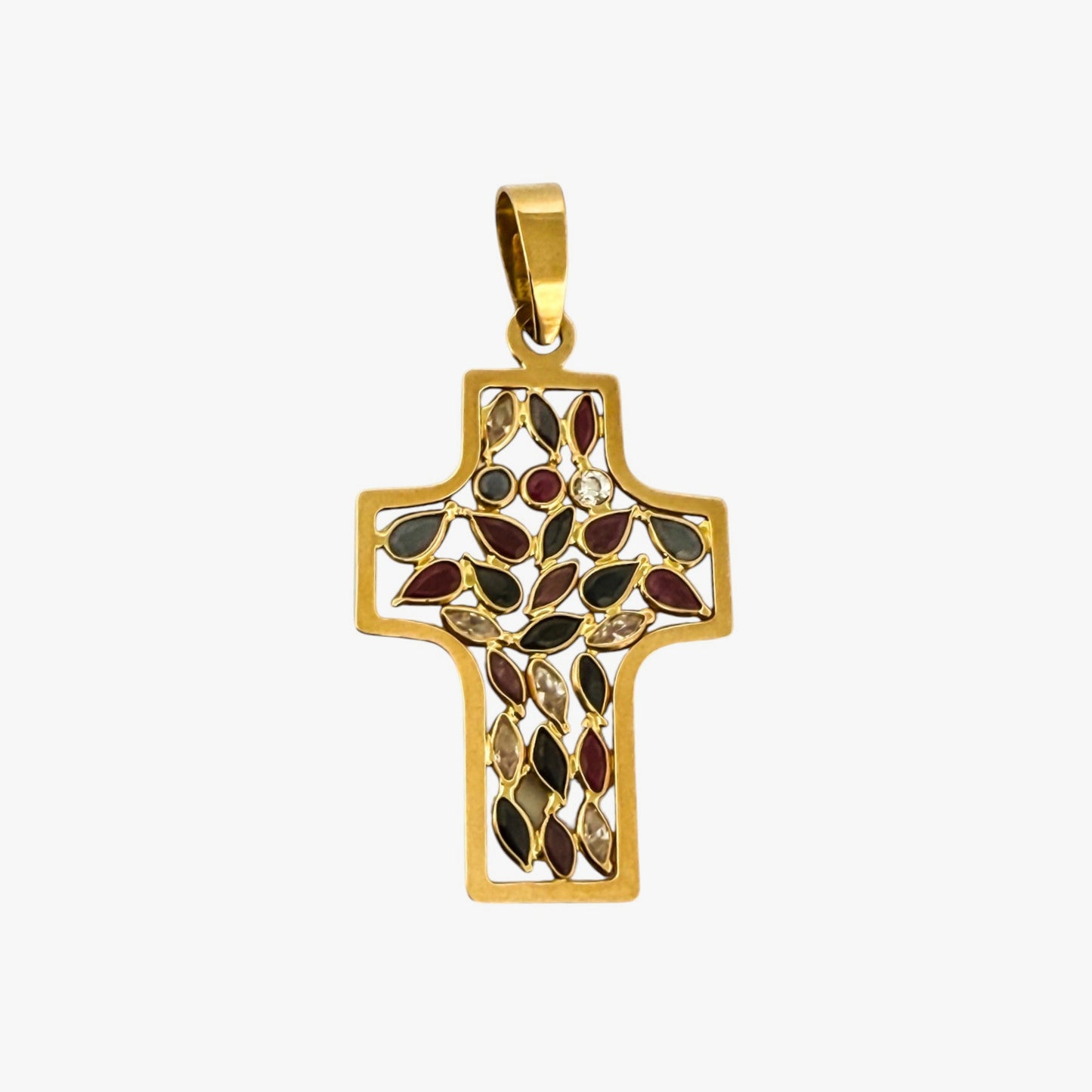 Comprar colgante en forma de cruz de oro amarillo de 18kt con 28 piedras. Joyería Ian'Or. Envío GRATIS. Joyas acondicionadas. Segunda vida joyas. Ian'Or.