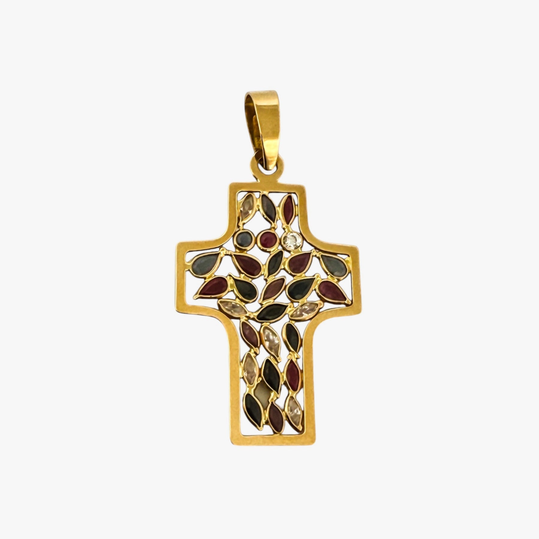 Comprar colgante en forma de cruz de oro amarillo de 18kt con 28 piedras. Joyería Ian'Or. Envío GRATIS. Joyas acondicionadas. Segunda vida joyas. Ian'Or.
